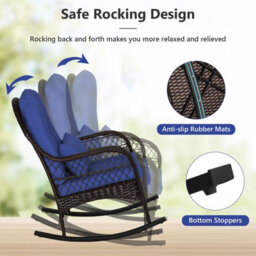 Costway Outdoor Wicker Rocking Chair Patio Rattan Rocker W/ Cushions Navy - thumbnail 5
