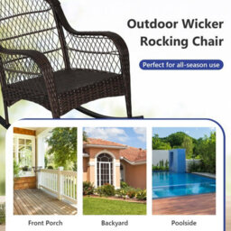 Costway Outdoor Wicker Rocking Chair Patio Rattan Rocker W/ Cushions Navy - thumbnail 3