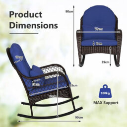 Costway Outdoor Wicker Rocking Chair Patio Rattan Rocker W/ Cushions Navy - thumbnail 2