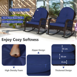Costway Outdoor Wicker Rocking Chair Patio Rattan Rocker W/ Cushions Navy - thumbnail 6