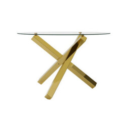 Wyld Haus San Sebastian Clear Glass And Gold Metal Round Dining Table 4 Seater - thumbnail 4