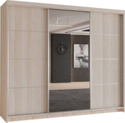 Sliding Wardrobes 4 u LTD Modern Sliding Door Wardrobe With Mirror - Spacious Bedroom Storage Cabinet In 4 Colors (Oak, 250Cm) - thumbnail 2