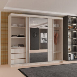 Sliding Wardrobes 4 u LTD Modern Sliding Door Wardrobe With Mirror - Spacious Bedroom Storage Cabinet In 4 Colors (Oak, 250Cm) - thumbnail 3