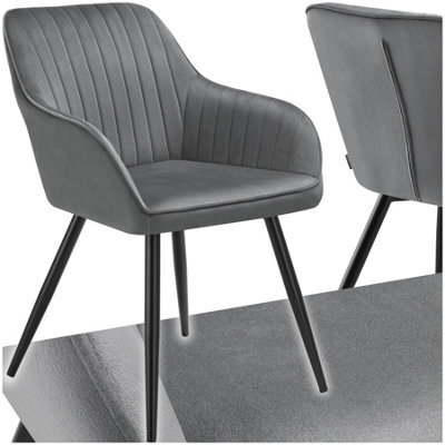 Tectake 1 Chair Marilyn - Velvet Look, Quilted, Continuous Backrest, Slim Steel Legs  - Grey/black - image 1