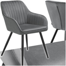 Tectake 1 Chair Marilyn - Velvet Look, Quilted, Continuous Backrest, Slim Steel Legs  - Grey/black
