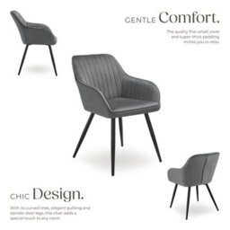 Tectake 1 Chair Marilyn - Velvet Look, Quilted, Continuous Backrest, Slim Steel Legs  - Grey/black - thumbnail 3