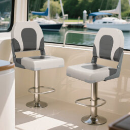 Gainoom 2 Pack Grey Boat Seat Upholstered Folding Captain Boat Chair W/ Back - thumbnail 3