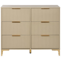 Wyld And Coco Beige 6-Drawer Chest With Fluted Fronts And Gold Handles - W108 X D40 X H89Cm - thumbnail 1