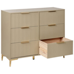 Wyld And Coco Beige 6-Drawer Chest With Fluted Fronts And Gold Handles - W108 X D40 X H89Cm - thumbnail 5