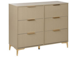 Wyld And Coco Beige 6-Drawer Chest With Fluted Fronts And Gold Handles - W108 X D40 X H89Cm - thumbnail 3