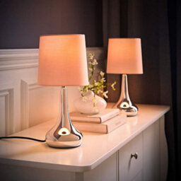 Valuelights Teardrop Pair Of Chrome Touch Table Lamps With Pink Shade And Bulbs - thumbnail 3