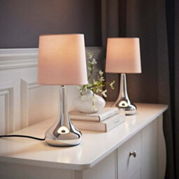 Valuelights Teardrop Pair Of Chrome Touch Table Lamps With Pink Shade And Bulbs - thumbnail 2