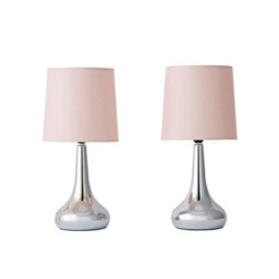 Valuelights Teardrop Pair Of Chrome Touch Table Lamps With Pink Shade And Bulbs - thumbnail 8