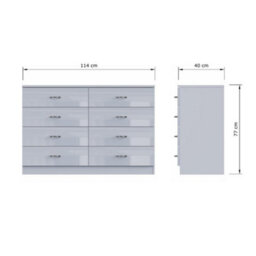 Fwstyle Chilton Grey Gloss 8 Drawer Chest (H)77Cm (W) 114Cm (D) 40Cm - thumbnail 9