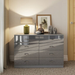 Fwstyle Chilton Grey Gloss 8 Drawer Chest (H)77Cm (W) 114Cm (D) 40Cm - thumbnail 2