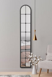 "Mirroroutlet Slim Arcus Window - Black Framed Arched Leaner Wall Mirror 67"" X 12"" (170Cm X 30Cm)" - thumbnail 2