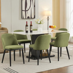 London Boutique Set Of 2 Linen Fabric Dining Chairs, Upholstered Kitchen Chairs, Curved Backrests, Wooden Legs, Green - thumbnail 3