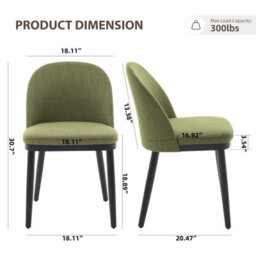 London Boutique Set Of 2 Linen Fabric Dining Chairs, Upholstered Kitchen Chairs, Curved Backrests, Wooden Legs, Green - thumbnail 2