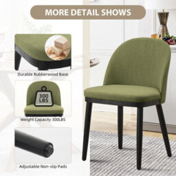 London Boutique Set Of 2 Linen Fabric Dining Chairs, Upholstered Kitchen Chairs, Curved Backrests, Wooden Legs, Green - thumbnail 5