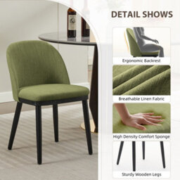 London Boutique Set Of 2 Linen Fabric Dining Chairs, Upholstered Kitchen Chairs, Curved Backrests, Wooden Legs, Green - thumbnail 4