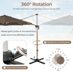 Costway 3M Round Patio Parasol Outdoor Adjustable Cantilever Umbrella W/ 360 Rotation - thumbnail 7