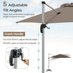 Costway 3M Round Patio Parasol Outdoor Adjustable Cantilever Umbrella W/ 360 Rotation - thumbnail 6