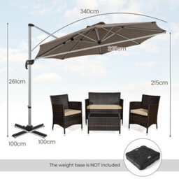 Costway 3M Round Patio Parasol Outdoor Adjustable Cantilever Umbrella W/ 360 Rotation - thumbnail 2