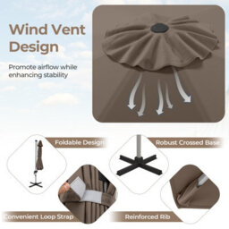 Costway 3M Round Patio Parasol Outdoor Adjustable Cantilever Umbrella W/ 360 Rotation - thumbnail 9