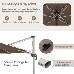 Costway 3M Round Patio Parasol Outdoor Adjustable Cantilever Umbrella W/ 360 Rotation - thumbnail 8