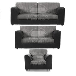Furnishings For Less UK Luxor Jumbo Cord 3 + 2 + 1 Fabric 3 Piece Sofa Suite - Fullback Black And Grey - thumbnail 1