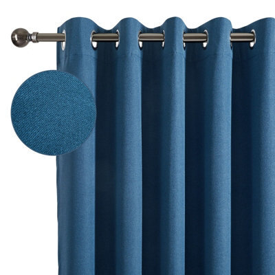 Moonlight Bedding 100%blackout Eyelet Linen Texture Curtain Pair Thermal Energy Efficient Window Curtain (Blue, 66''x54'') - image 1