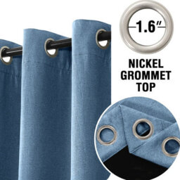 Moonlight Bedding 100%blackout Eyelet Linen Texture Curtain Pair Thermal Energy Efficient Window Curtain (Blue, 66''x54'') - thumbnail 4