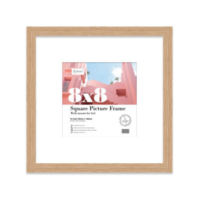 "8X8"" Oak Picture Frame - 8X8"" Square Frame With 6X6"" Mount For 8X8""/6X6"" Pictures Vintage Style Thin Edge, 1 Pack" - image 1
