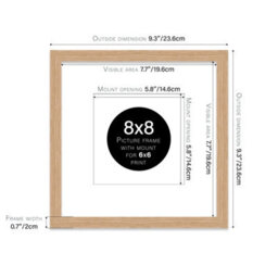 "8X8"" Oak Picture Frame - 8X8"" Square Frame With 6X6"" Mount For 8X8""/6X6"" Pictures Vintage Style Thin Edge, 1 Pack" - thumbnail 2