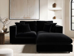 Solace+Co Asher 3 Seater Sofa With Footstool - Black Velvet - thumbnail 2