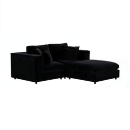 Solace+Co Asher 3 Seater Sofa With Footstool - Black Velvet - thumbnail 4