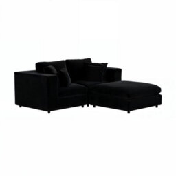 Solace+Co Asher 3 Seater Sofa With Footstool - Black Velvet - thumbnail 1