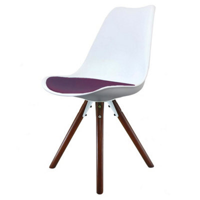 Fusion Living Soho White & Aubergine Plastic Dining Chair With Pyramid Dark Wood Legs - image 1