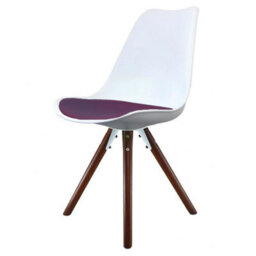 Fusion Living Soho White & Aubergine Plastic Dining Chair With Pyramid Dark Wood Legs