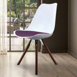 Fusion Living Soho White & Aubergine Plastic Dining Chair With Pyramid Dark Wood Legs - thumbnail 2