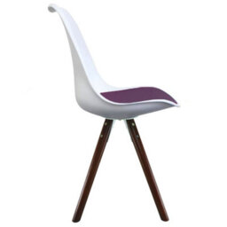 Fusion Living Soho White & Aubergine Plastic Dining Chair With Pyramid Dark Wood Legs - thumbnail 5