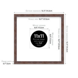 "11X11"" Walnut Picture Frame - 11X11"" Square Frame With 7X7"" Mount For 11X11""/7X7"" Pictures Vintage Style Photo Display, 1 Pack" - thumbnail 2