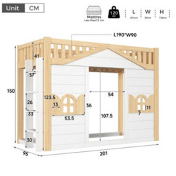 Modernluxe 3Ft Bunk Bed, Loft Bed, 90X190Cm, Wooden Bed, Underneath Used As A Bed Or As An Activity Area, White+Natural - thumbnail 4