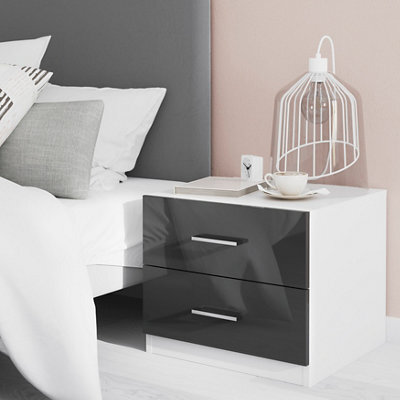 GoodHome Atomia All In One Gloss Anthracite & White 2 Drawer Bedside Table (H)429mm (W)500mm (D)466mm - image 1
