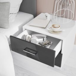 GoodHome Atomia All In One Gloss Anthracite & White 2 Drawer Bedside Table (H)429mm (W)500mm (D)466mm - thumbnail 4