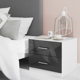 GoodHome Atomia All In One Gloss Anthracite & White 2 Drawer Bedside Table (H)429mm (W)500mm (D)466mm - thumbnail 1