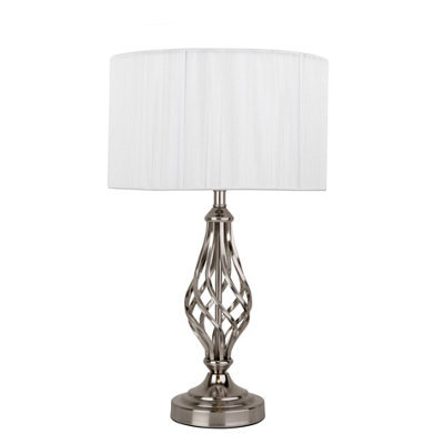 Lighting Supermarket Queenswood Traditional Barley Twist Table Lamp With Ivory String Shade - Silver - image 1