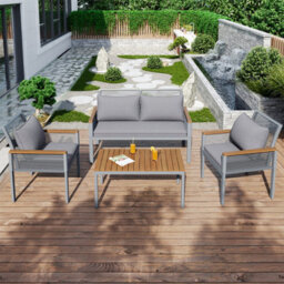 Abrihome Garden Lounge Set, Garden Furniture Set With Comfortable Cushions, Double Sofa, 2 Armchairs And Table, Table And Chairs, Grey