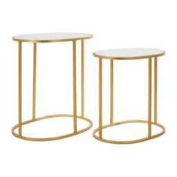 Orsina  Set Of 2 Oval Side Tables, Nesting Tables,gold Side Tables With Mirrored Tops,end Tables,luxe Accent Tables