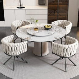Btm Set Of 6 Velvet Dining Chairs, Swivel Armchair, Metal Legs, Light Luxury Living Room/bedroom, Beige - thumbnail 3